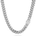 Vista de primer plano del collar de cadena cubana con cierre cuadrado de circonitas brillantes - 10mmx24pulgadas / Color Acero