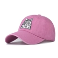 Washed rose pink baseball cap featuring detailed embroidered cat face on soft cotton - Adjustable / Pink