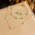 Three-piece turquoise jewelry set with gold necklace, bracelet and round stud earrings - Turquoise Round Bead Style (N2733 B1395)