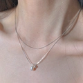 Double-layered silver necklace with freshwater pearl and metallic beads pendant for women - Double Layer Pearl Bead Style (XL2276)