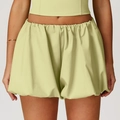 Short de yoga bulle jaune pâle avec taille haute élastique et design texturé - S / Vert Moutarde