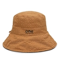 Caramel wide brim fisherman hat with bubble texture fabric and black one embroidery - Khaki