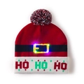 Red LED Christmas knit hat with HO HO HO text and glowing Santa belt pattern - Red-Santa Belt