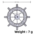 Detail view of silver ship wheel brooch showing 35.7mm diameter and 7g weight measurements - Silver Ship Wheel