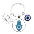 Schlüsselanhänger Blaues Auge mit Glasperle und Hamsa-Hand-Anhänger in Silberoptik - Bemalte Hand der Fatima (13)