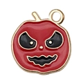 Enamel Halloween pumpkin pendant in red with gold trim and wicked smile for DIY jewelry - 1pc Red Angry Pumpkin (16x15mm)