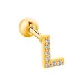 Golden letter L cartilage stud earring with cubic zirconia stones in minimalist style - Letter L / Gold