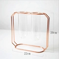 Soporte de metal oro rosa con dos jarrones de tubo de vidrio, decoración moderna de 22x20cm - Doble Tubo / Rosa oro