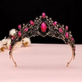 Close-up of Baroque crown featuring rose pink crystals and vintage gold alloy base - Antique Gold Rose Red Style 2 Crystal Crown