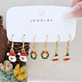 Three pairs of Christmas earrings featuring Santa, wreath and tree on jewelry card - Style 6 (3 Pairs Set)