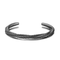 Men's vintage Viking style bangle with woven texture in antique silver finish - Line Texture / Ancient Silver - Lines