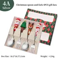 Set regalo 4 pezzi posate natalizie in acciaio inox con manici a fumetto e scatola - Stile A - 4Pezzi - Scatola Verde / Argento