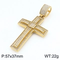 Hip hop gold-plated double cross pendant with cubic zirconia stones 57x37mm 22g - Cross Pendant (KP117602-MZOZ)