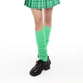 Japanese style green knitted slouch socks paired with a plaid skirt and black platform shoes - Grass Green
