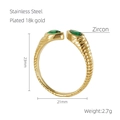 18K vergulde roestvrijstalen open ring met smaragdgroene zirkoon en ribbeltextuur - Groene Zirkonia Ring / Goud met groene zirkonia