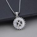Silver round necklace with zircon letter X pendant and sparkling box chain details - Letter X / Silver