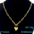 Collar dorado con colgante de corazón y cierre de barra en cadena de clip sobre busto - Collar Dorado (KN291954-Z)