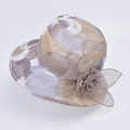 Chapeau de soleil été pour femme avec imprimé fleuri marron et fleur en tulle - Khaki