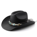 Cappello da cowboy nero intrecciato con fascia in pietre turchesi vista laterale - M (56-58cm) / Tutto Nero