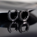 Classic hoop earrings in gunmetal black finish with sparkling black micro-pave stones - Gun Black - Black Zirconia