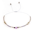 Bohemian adjustable cord bracelet with purple gemstone and gold square beads - Grey Gold Purple Mixed