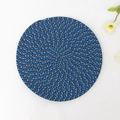 Round woven cotton heat resistant placemat in blue green and red weave pattern - Sea Blue Mixed