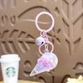 Purple ice cream liquid quicksand keychain with pastel beads and pink ring accessory - Pink Ice Cream Milk Bean