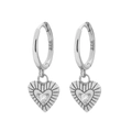 S925 sterling silver heart hoop earrings with radiant pattern and central crystal gem - Platinum (Style D-Radiant Heart)