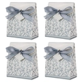 Baroque style silver candy gift boxes with elegant silk ribbons in a 4-piece layout - Silver