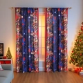 Christmas curtains with Santa and reindeer pattern on navy blue and red background - 140*100cm/1pc / Blue Christmas Gift