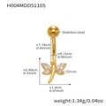 Detailed dimension guide for golden stainless steel dragonfly belly ring with zircons - H004-Dragonfly / 1.55x11.4mm / Gold