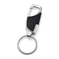 Detail of premium zinc alloy keychain with black lychee grain leather and spring hook - Upgraded / Gen 2 Black