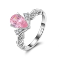 S925 sterling silver ring featuring a pink pear-shaped zircon and white accent stones - For Sale Lzr17-p-6