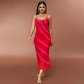 Robe sexy à volants contrastés rouge et rose sans manches à fines bretelles - Rose et Rouge