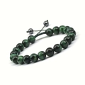 Adjustable braided bracelet with dark green tiger eye beads and black woven cord - Green Tiger Eye Green