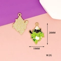 Detail of 28mm x 19mm black cat in green plant enamel charms with gold textured backing - No.1 Hanging Basket Cat