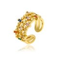 Three-in-one adjustable gold-plated ring with colorful rectangular cubic zirconia stones - Geometric Multicolored Cubic Zirconia Style (J933)