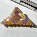 French triangle hair claw with multi-color marble texture on white fabric - Purple Yellow Floral