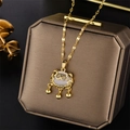 Golden Ruyi lock necklace with white jade and small bells on leather jewelry box - Auspicious Cloud Ruyi Peace Lock (8864)
