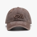 Brown washed cotton baseball cap with 3D letter A embroidery and vintage distressed details - Adjustable / Brown