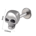 Piercing lèvre gothique en acier inoxydable argenté en forme de crâne de 6 mm de haut - Crâne