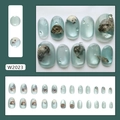 Cat eye light blue press on nails with 3D bubble texture and cute seal patterns - Summer Ocean Seal Style (W2023) / With Glue