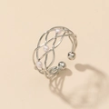 Minimalist silver woven cross open ring featuring three elegant pink pearls for women - Adjustable Open / Silver