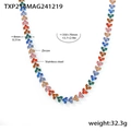 Rainbow cubic zirconia stainless steel necklace with heart-shaped links, 18K gold plated - Steel Color Multicolor Zircon Necklace (TXP214)