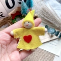 Handmade wooden elf ornament with yellow felt clothes and a red heart decoration - Yellow Felt Red Heart Wood Man Pendant (A46)