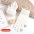 White winter knitted touchscreen gloves for women with warm fleece lining and elk pattern - Brushed Single Layer / Brushed White
