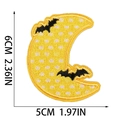 Detailed dimensions of yellow moon and bat Halloween embroidery patch, 6cm x 5cm size - Letter C