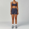Ensemble de yoga gris bleu foncé pour femme avec brassière en V et short taille haute - XL / Soutien-gorge+Short-Gris Bleu