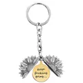 Detailed view of sunflower keychain with engraved motivational keep going message - T00002 Silver Shell Gold Disc (Keep fucking going)