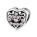 S925 Silber Herzanhänger mit floralem Durchbruchmuster und rosa Zirkoniasteinen - Hohl LOVE Gravur Herz (PC0375)